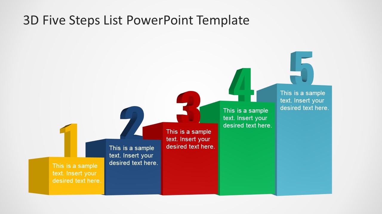 D Five Steps List Powerpoint Template Slidemodel