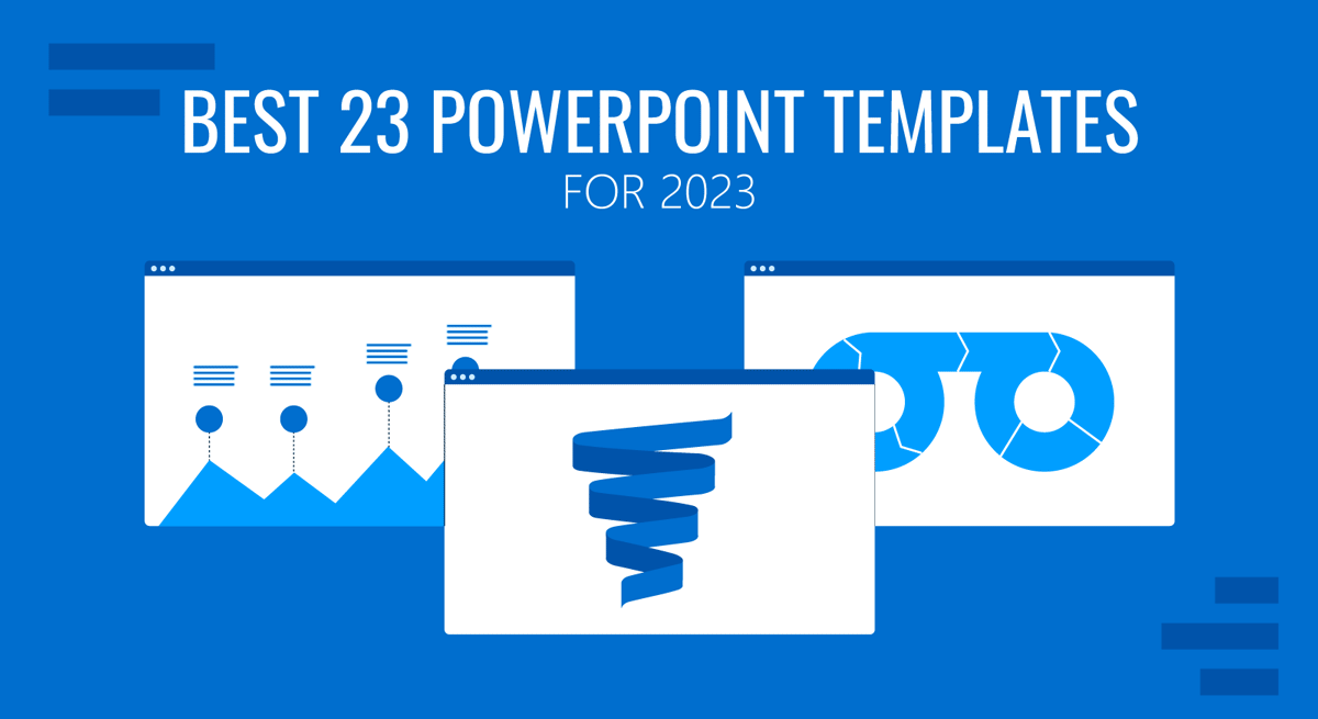 Cover for the best 23 PowerPoint templates for 2023 selected by SlideModel.com