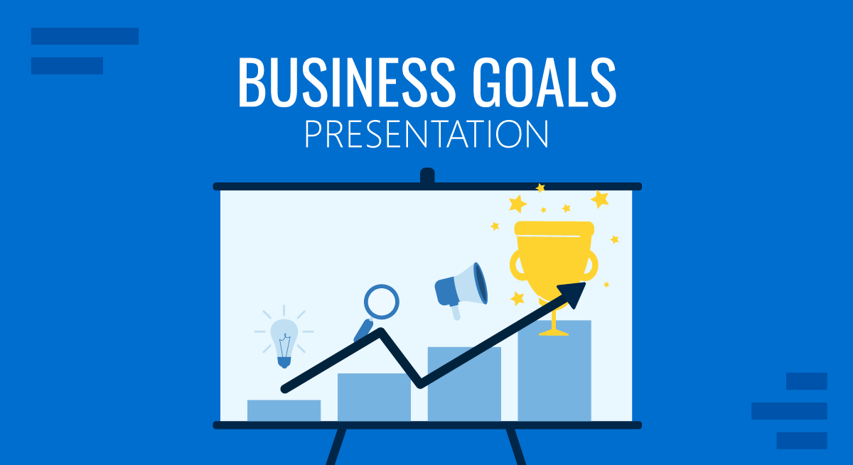 Cover for business goals presentation guide by SlideModel