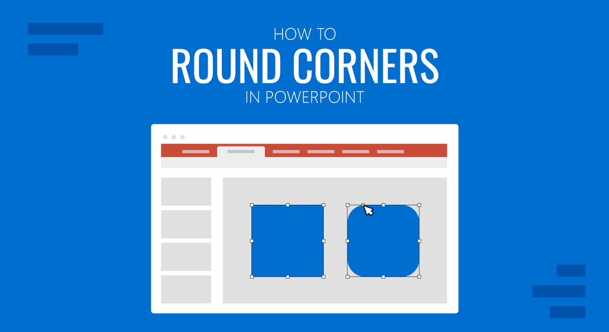 Cover for how to round corners in PowerPoint guide by SlideModel
