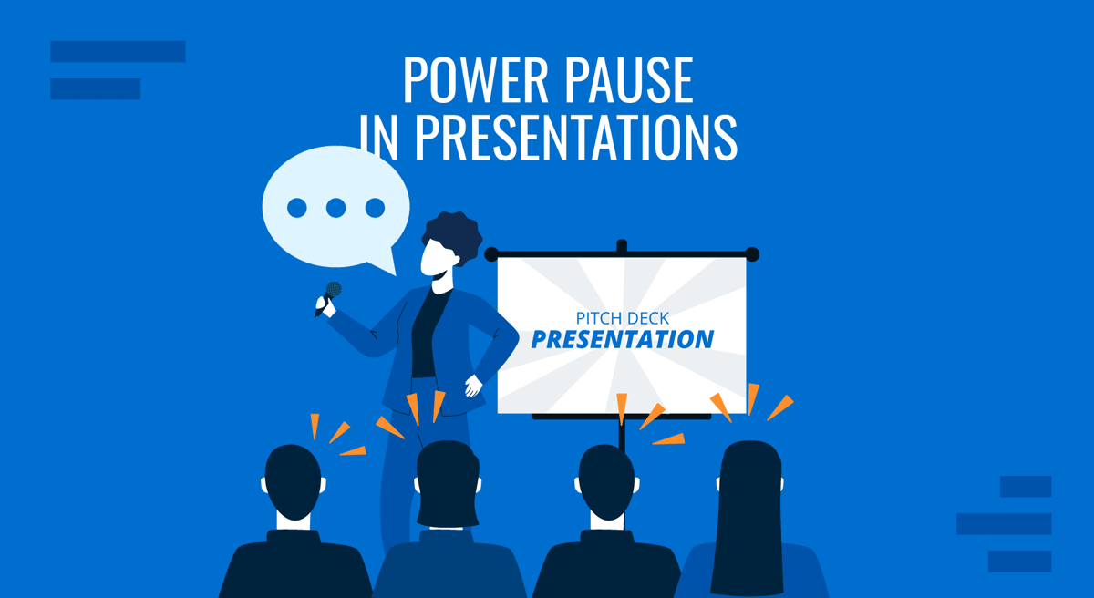 Cover for the Power Pause of public speaking technique for presentations guide by SlideModel