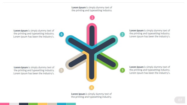 Flat Thistle 6 Points Star PowerPoint Diagram