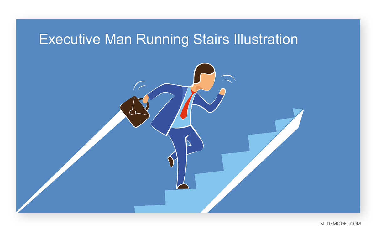 Executive Man Running Stairs Illustration Scene PPT Template 
