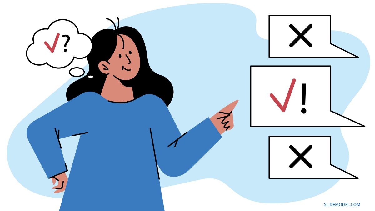 Woman with Checks Confirmation Cognitive Bias PPT Template 