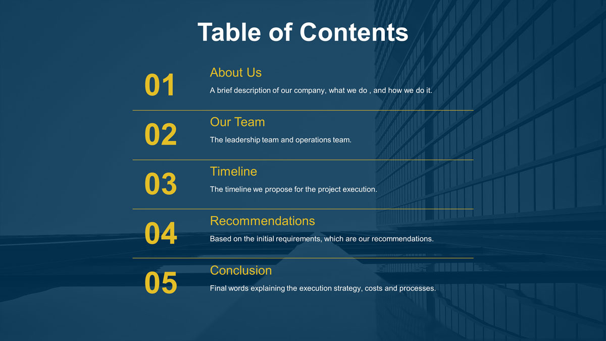 How To Add Index Table In Ppt