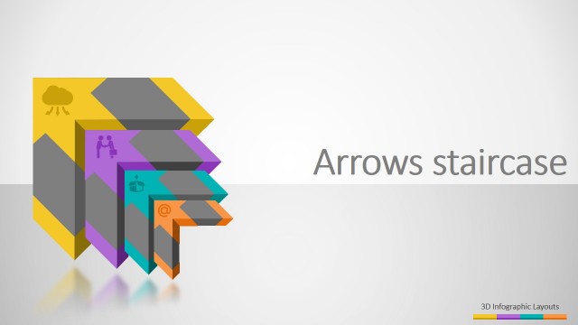 3D Four Steps Arrows Staircase PowerPoint Diagram