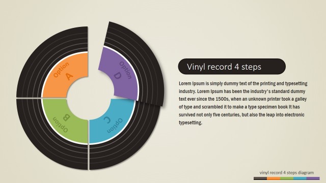 4 Steps Vinyl Record PowerPoint Diagram