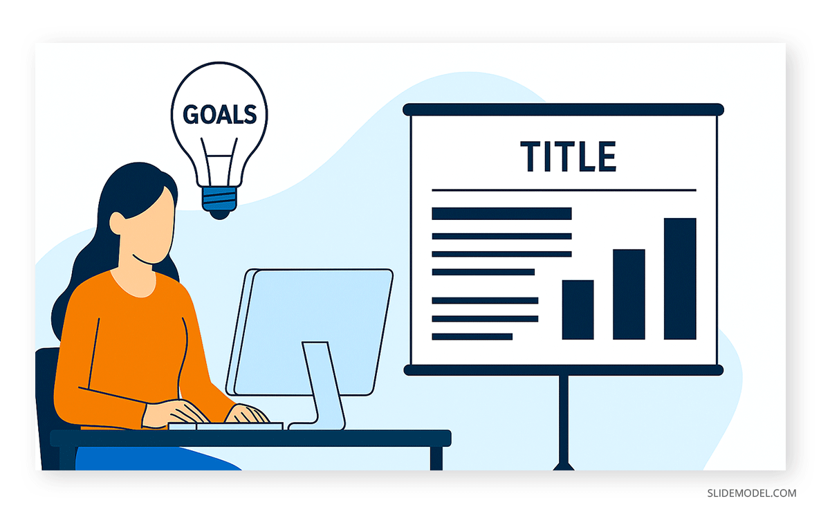 Presenter working on syncing presentation goals with the slide deck's design