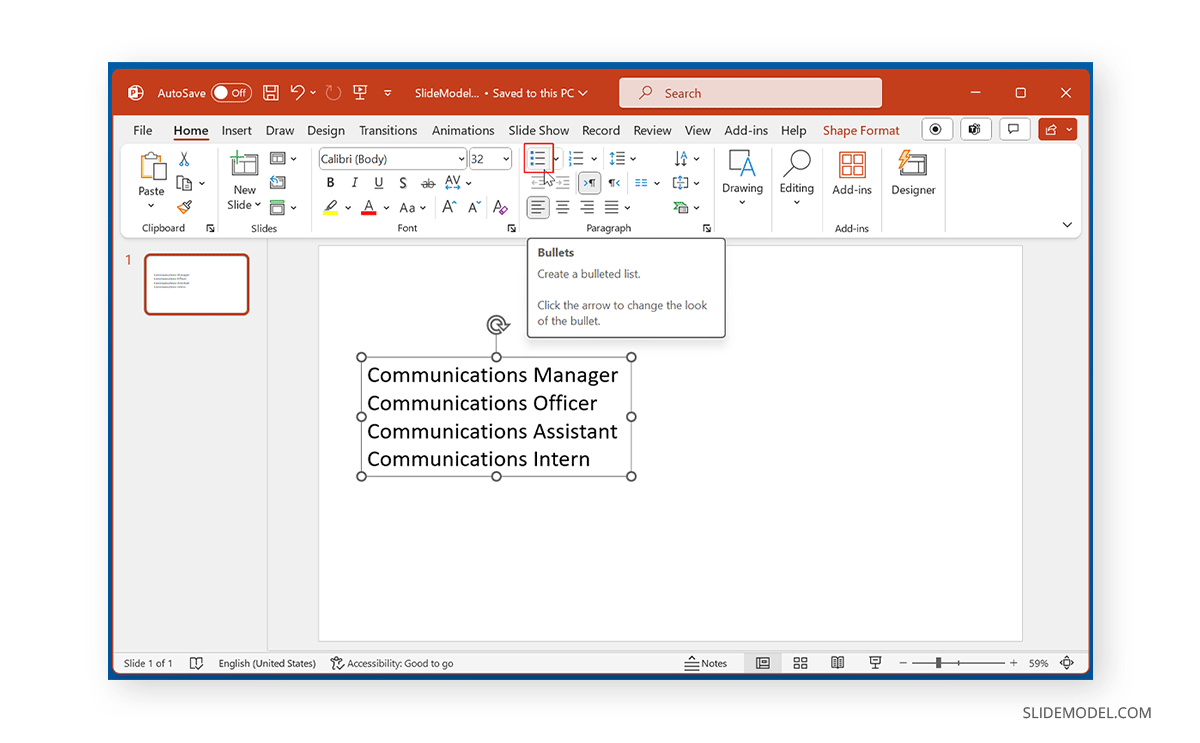 Add bullets to PowerPoint slide