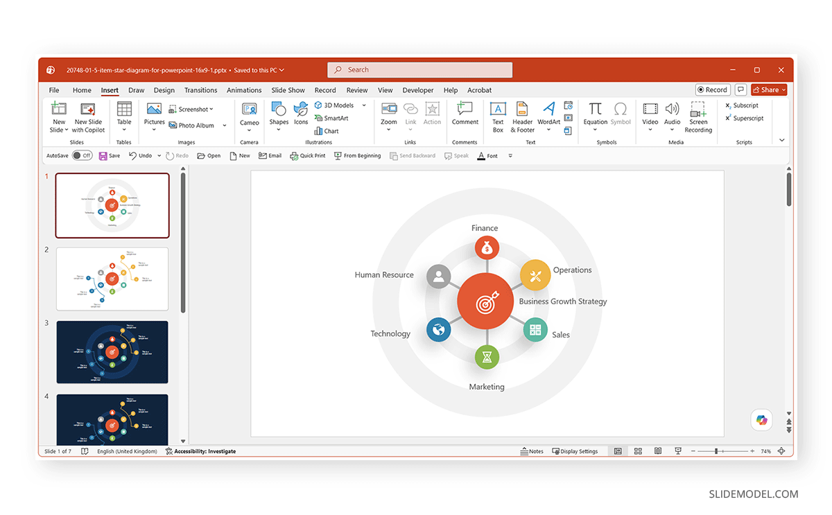 Applying a SlideModel template to create a bubble diagram