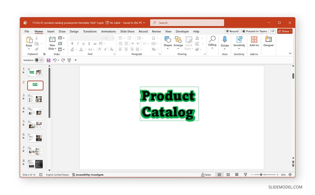 Green glow bubble letter effect PPT