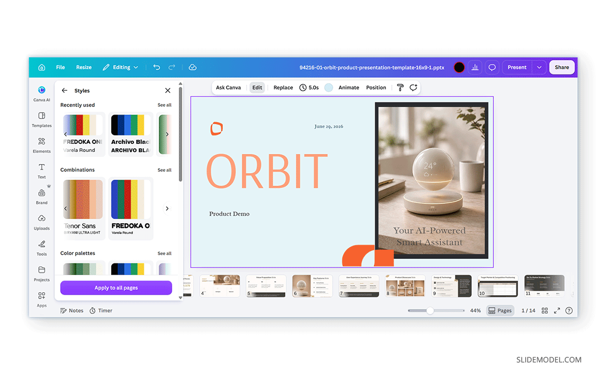 Theme colors available in Canva