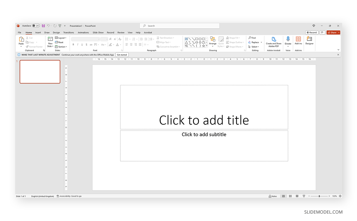 Creating a new PowerPoint slide