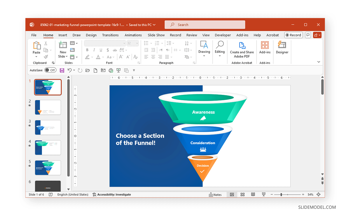 Creating a branching scenario using a funnel in PowerPoint
