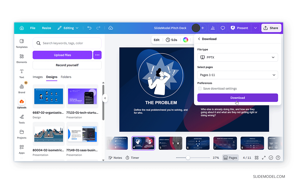 Exporting a Canva deck to PowerPoint