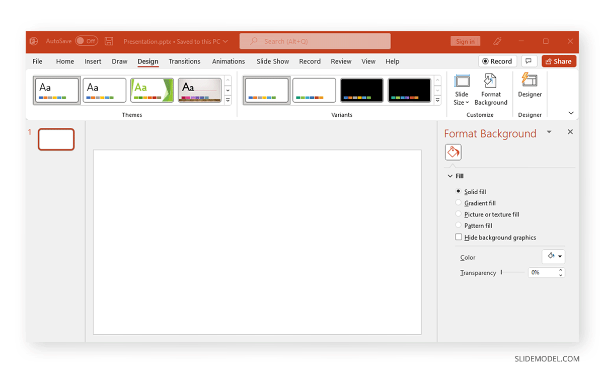 Accessing the format background section to edit background graphics in PowerPoint
