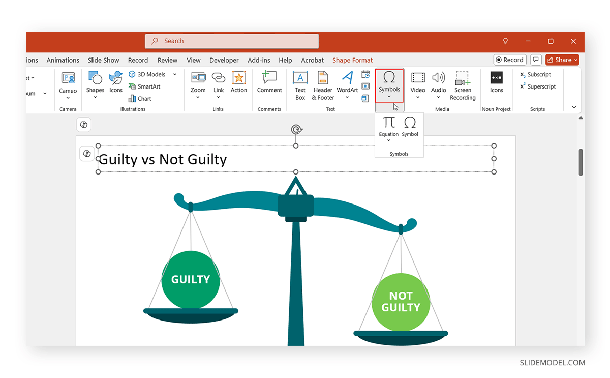 Finding Symbols in PowerPoint's Ribbon