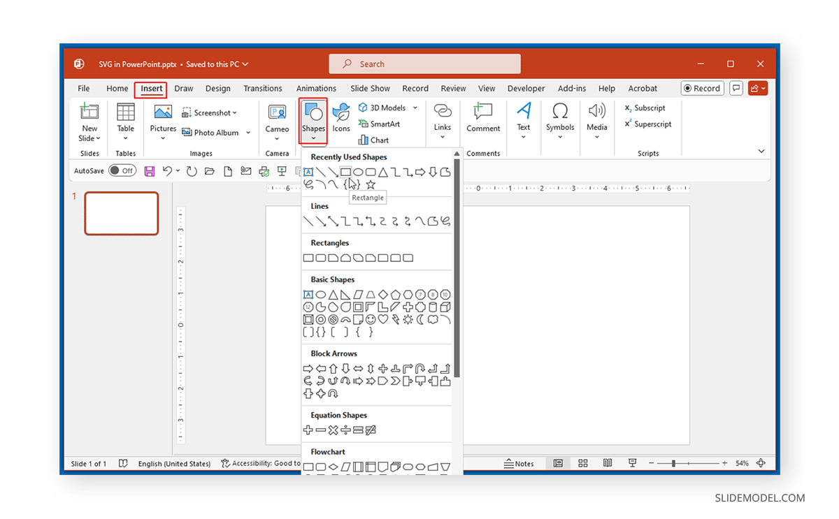 Adding a shape in PowerPoint