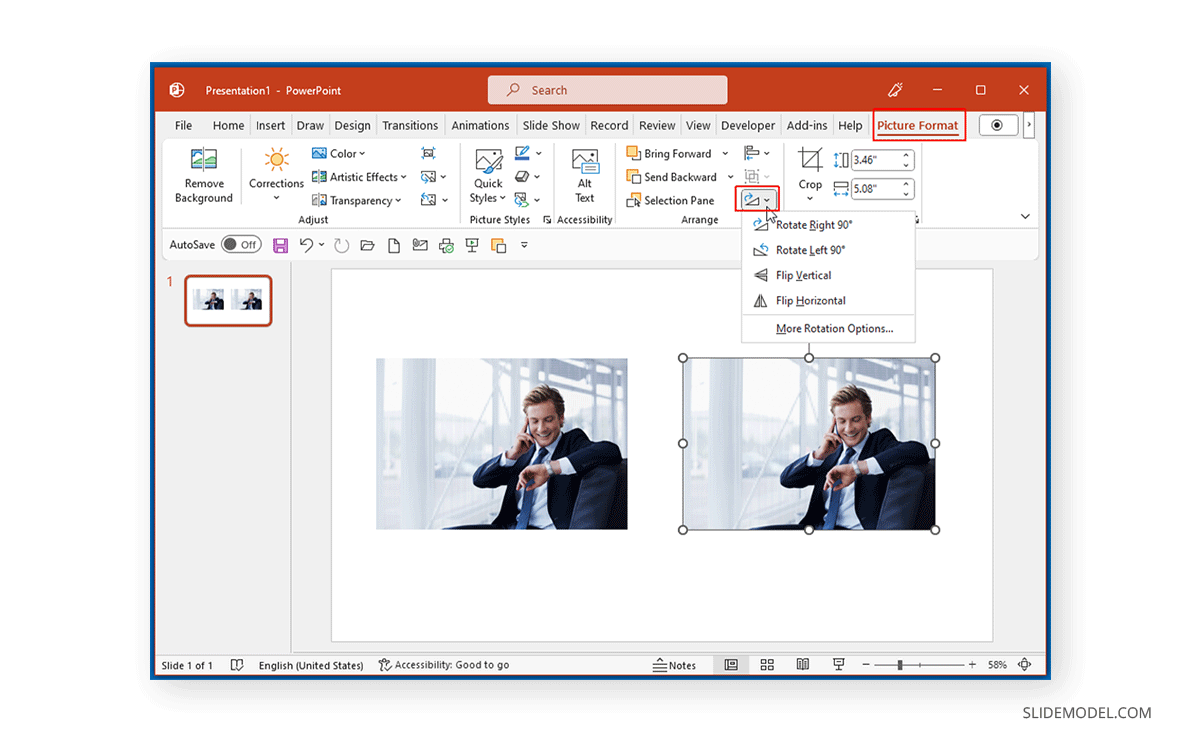 Accessing Picture Format for how to flip an image in PowerPoint