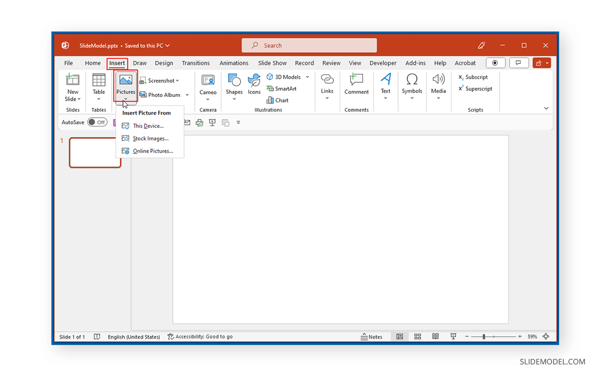 Inserting an image in PowerPoint