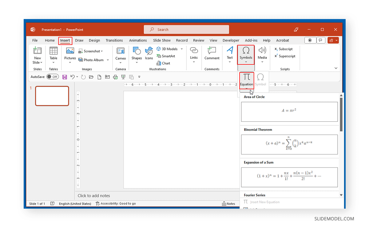 How to insert equations in PowerPoint