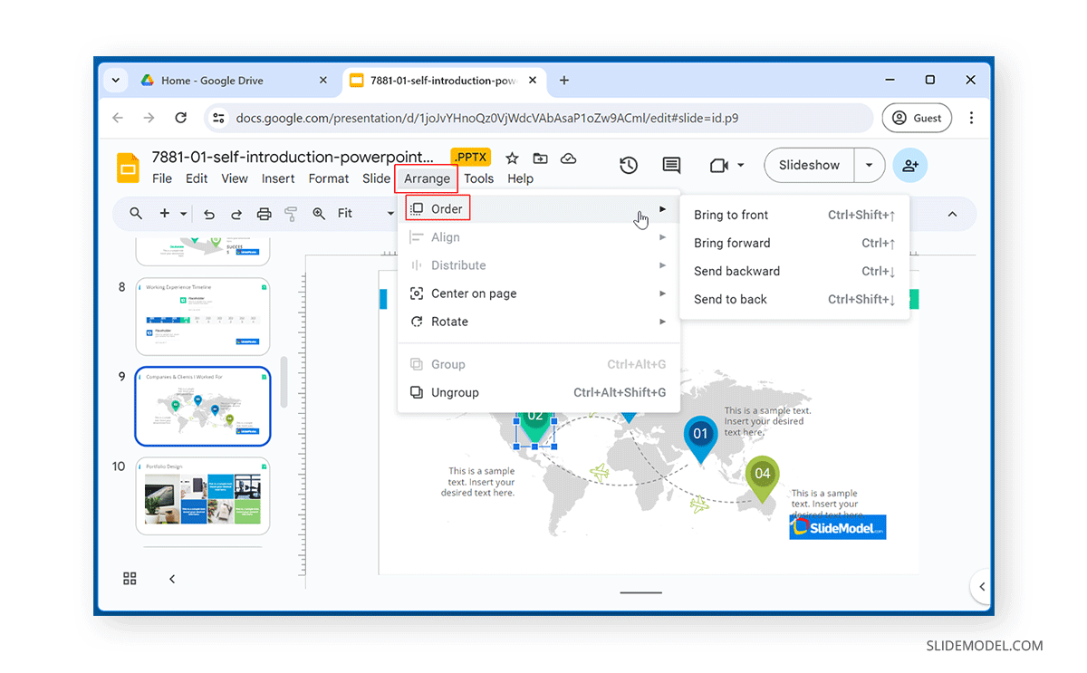 How to order objects in Google Slides