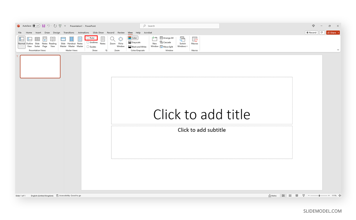 powerpoint online how to show ruler