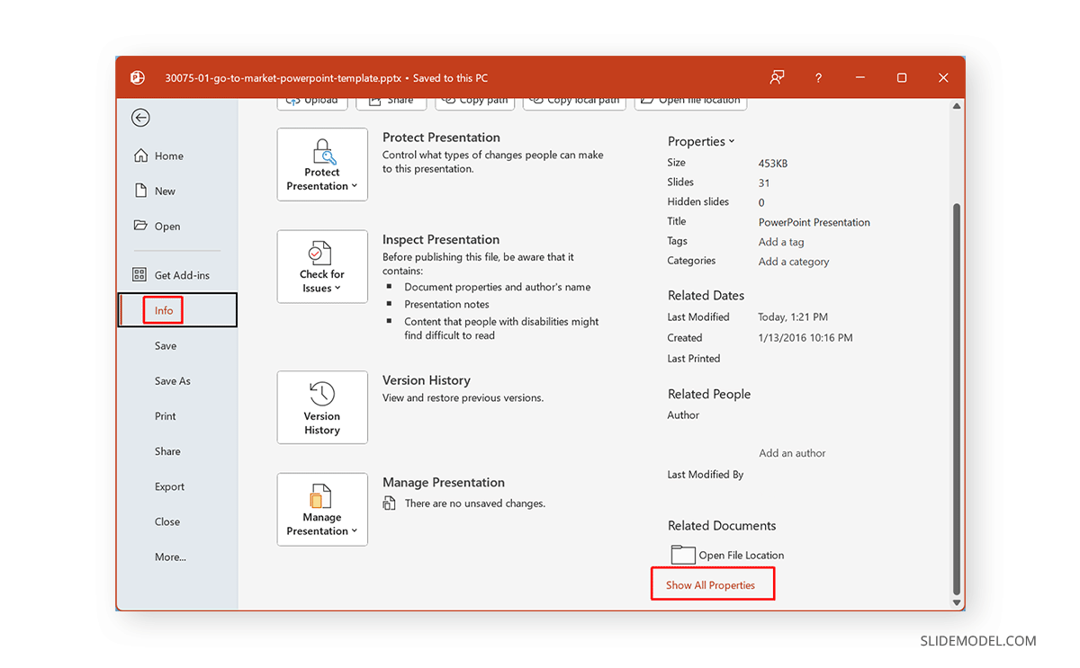 How to access to the word count info in PowerPoint