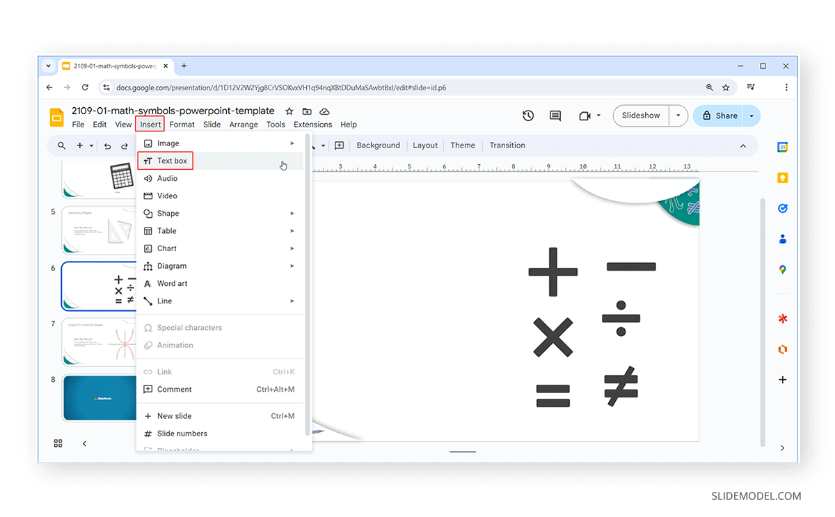 Inserting a text box in Google Slides