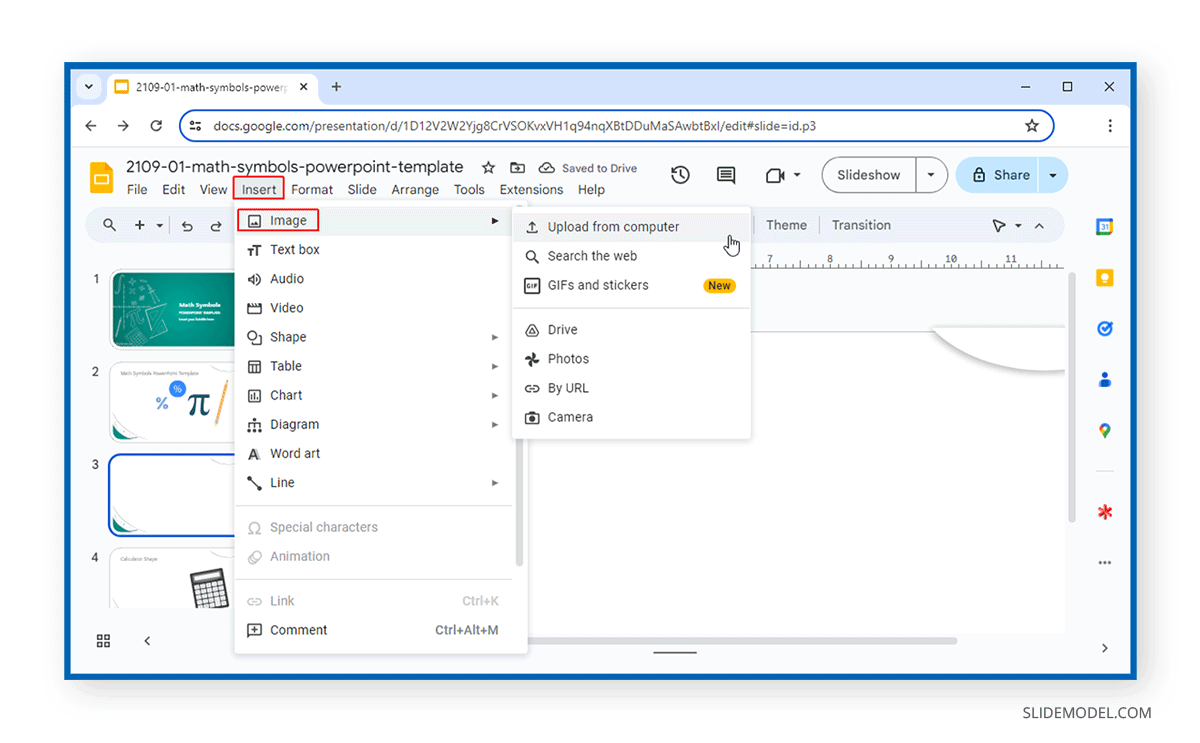 Inserting an image from PC in Google Slides