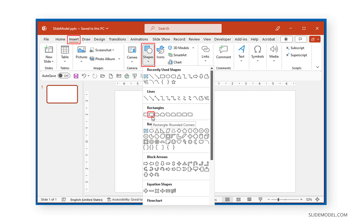 Insert a round corner rectangle in PowerPoint