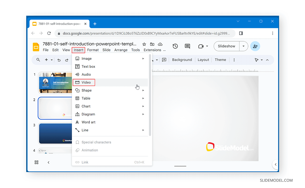 How to insert a video in Google Slides