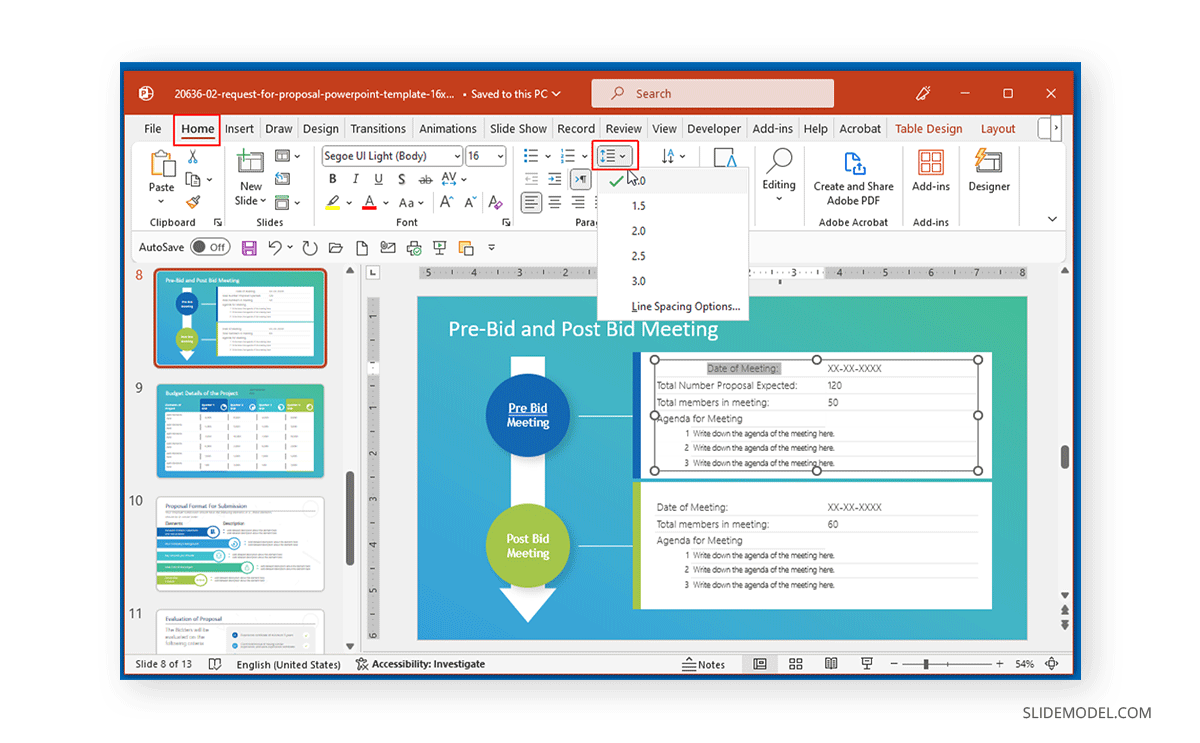 Line spacing adjustment in PowerPoint