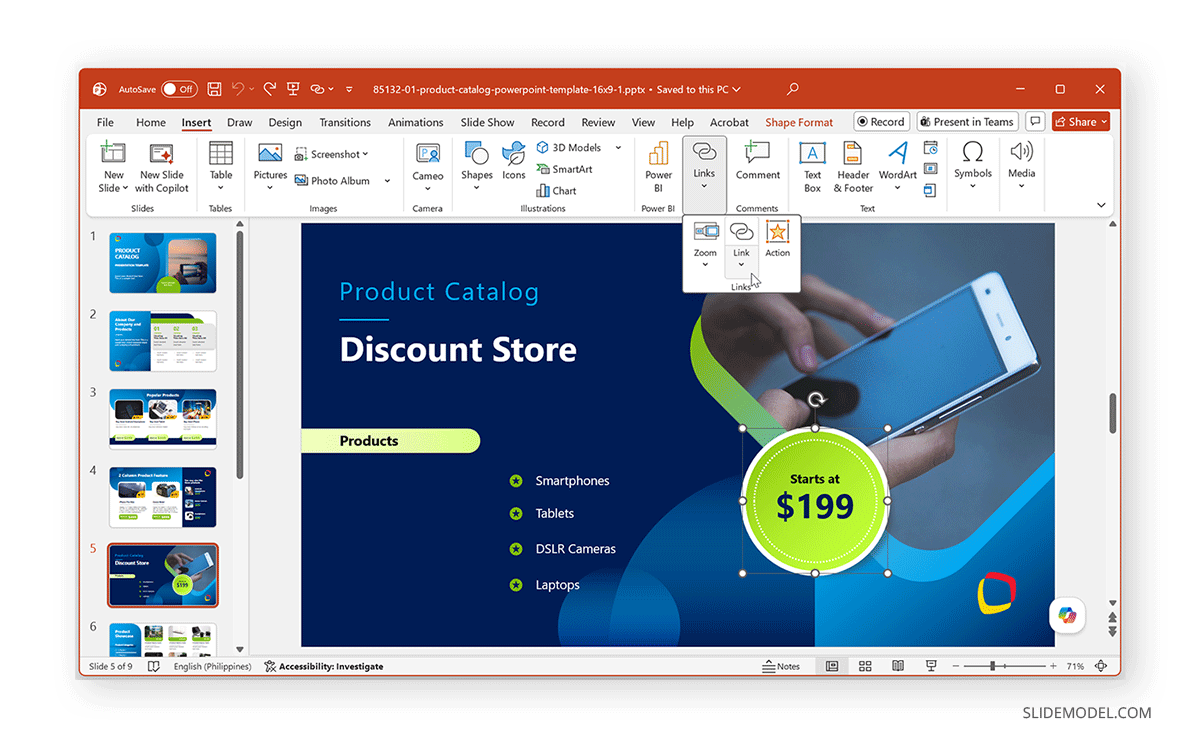 Where to find Insert Link in PowerPoint