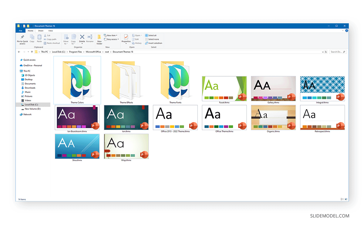 Default location of PowerPoint themes