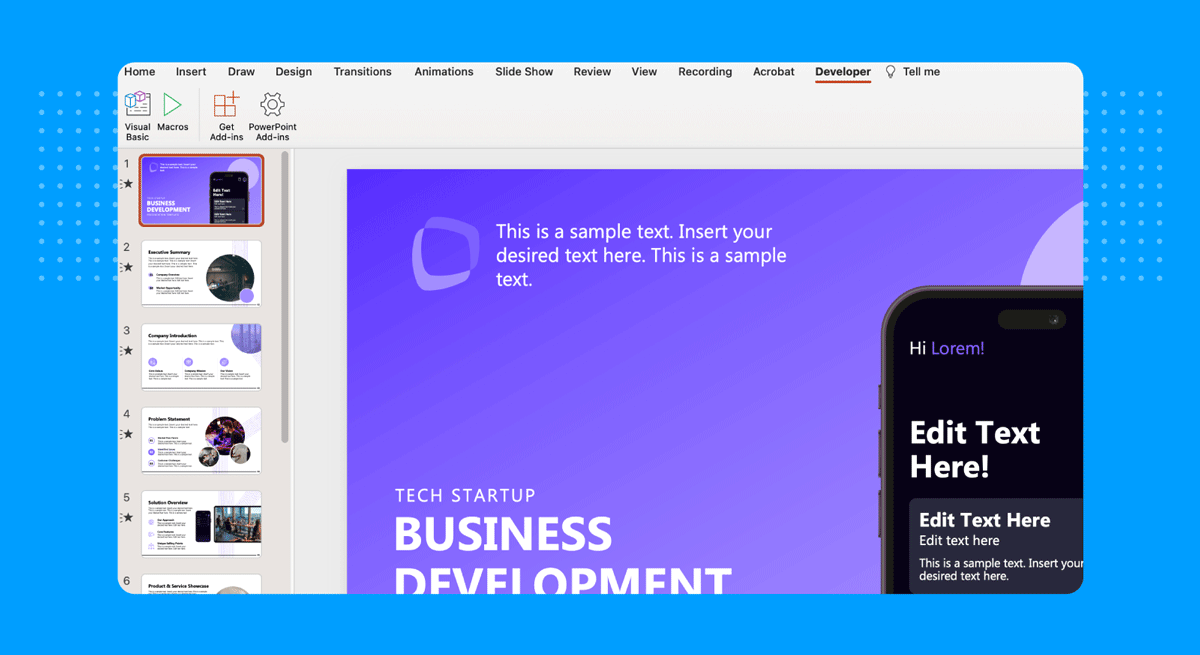 Finding PowerPoint Developer Tab