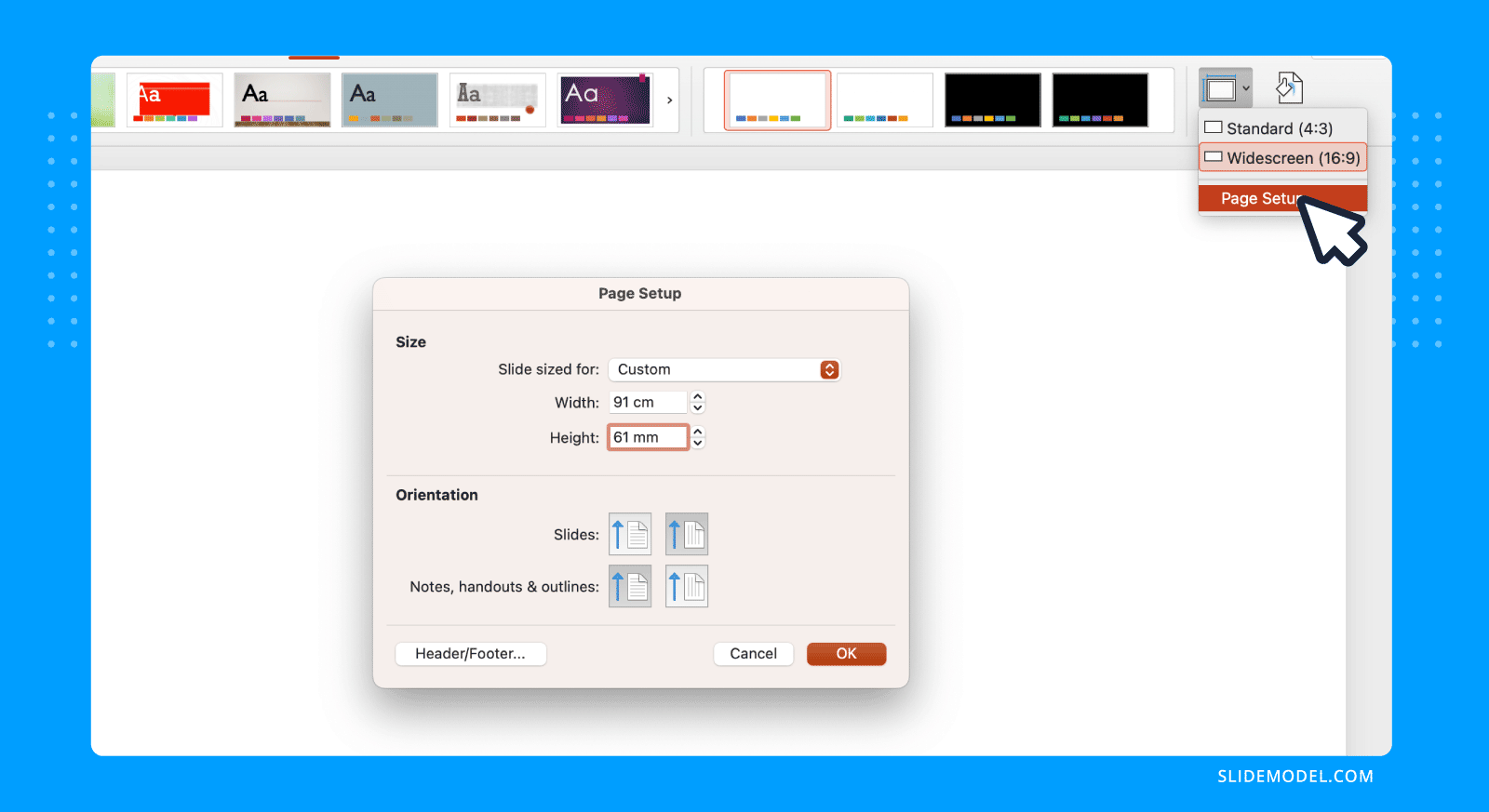 Business card in PPT setting page size