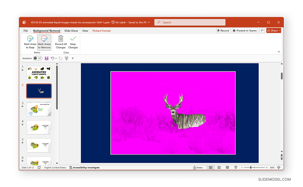Background removal masking in PowerPoint