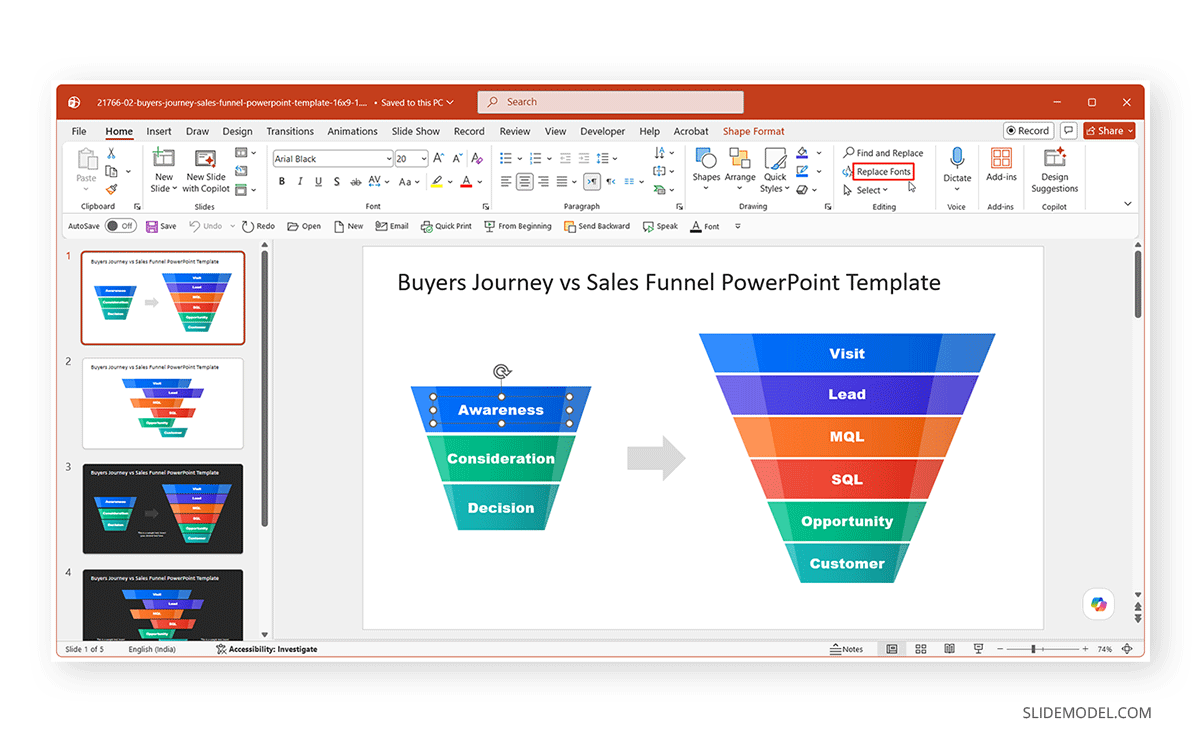 Where is Replace Fonts in PowerPoint