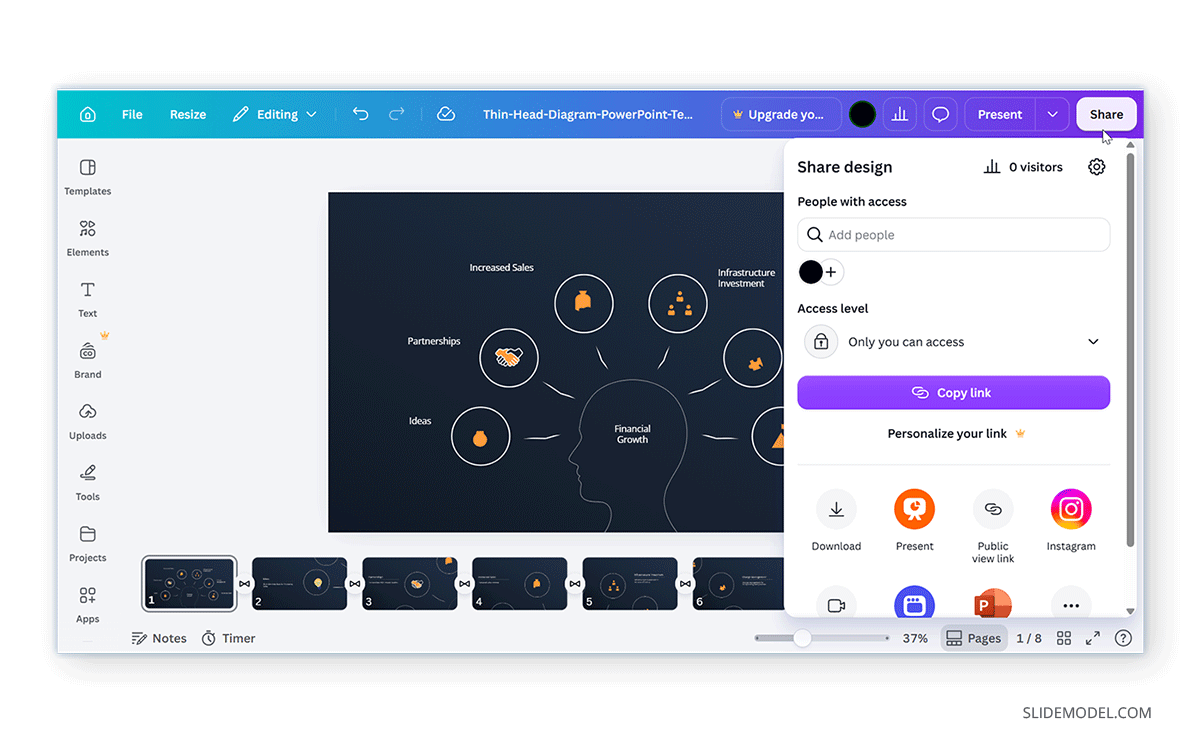 Sharing presentation in Canva