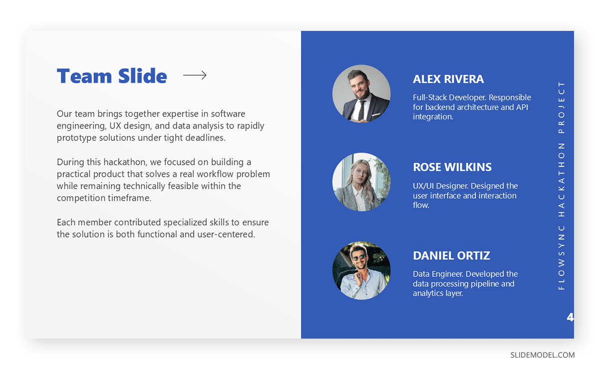 Introducing the team in a hackathon presentation