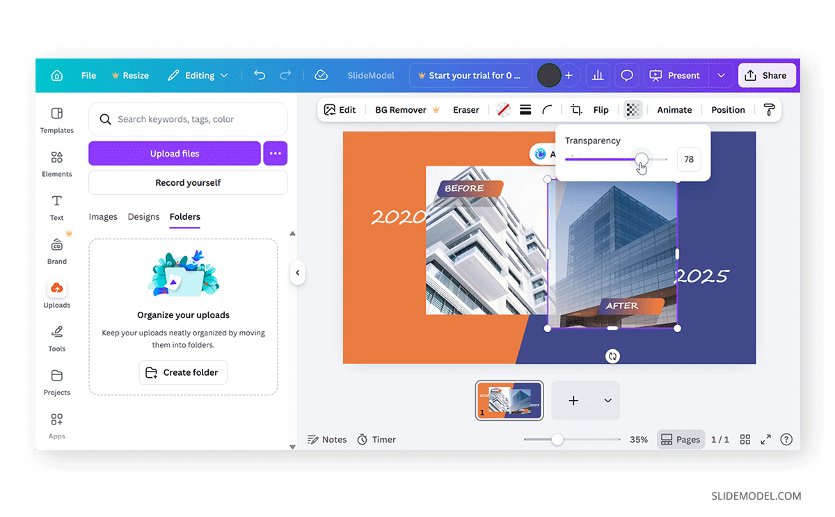 How to use the transparency slider in Canva
