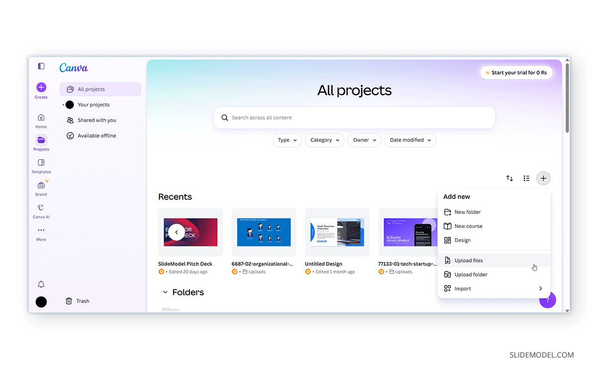 How to upload a PowerPoint file to Canva