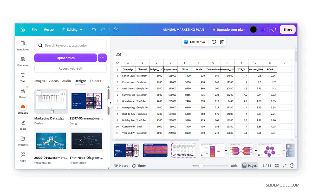 How to upload Excel to Canva