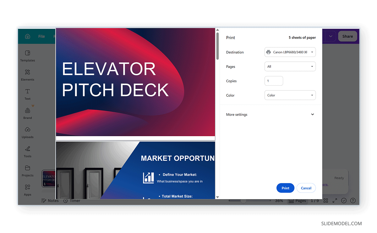 Printing Canva slides from Windows