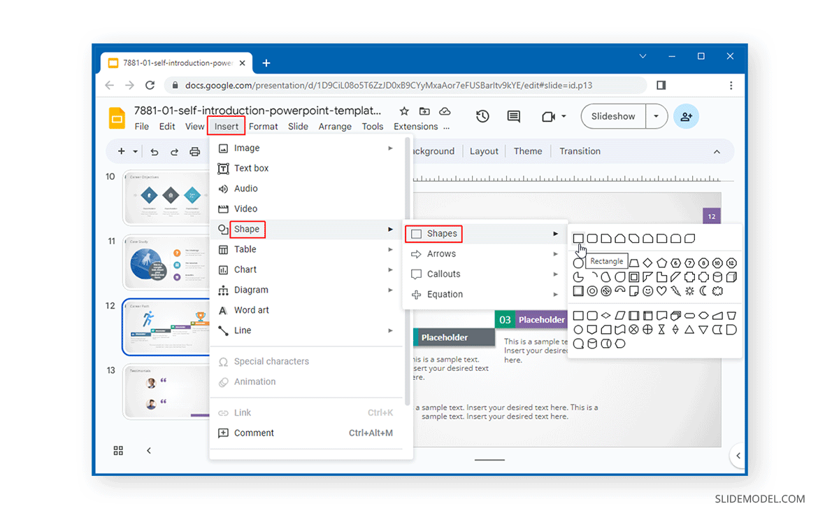 Add rectangle shape in Google Slides