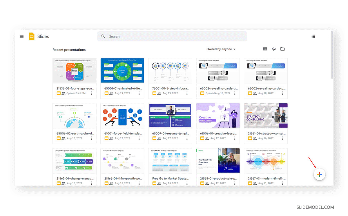 opening a new blank google slide presentation