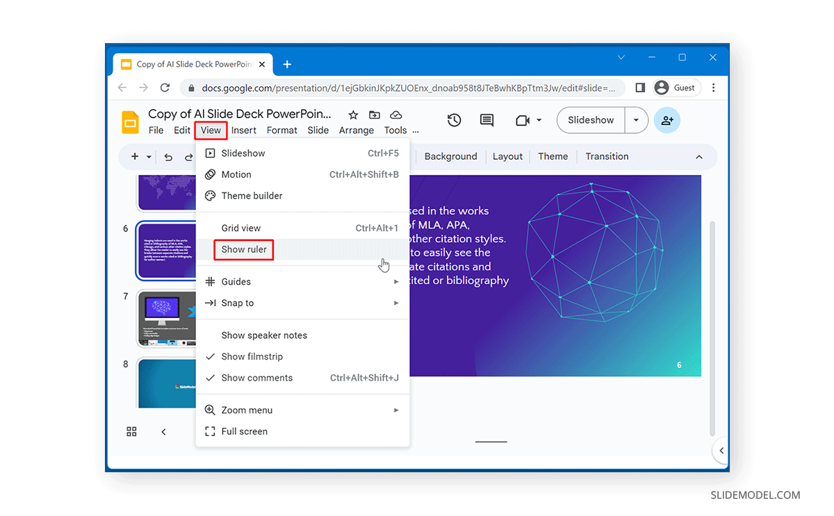 Show ruler in Google Slides