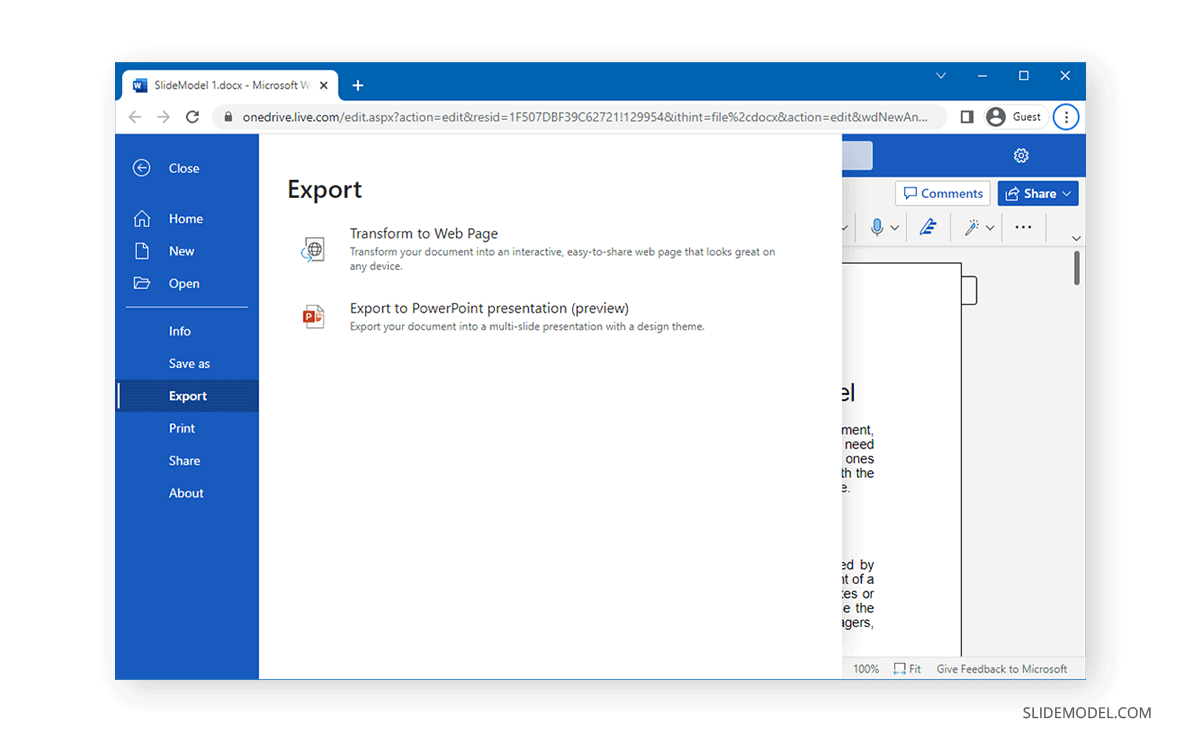 export a Word file to PowerPoint