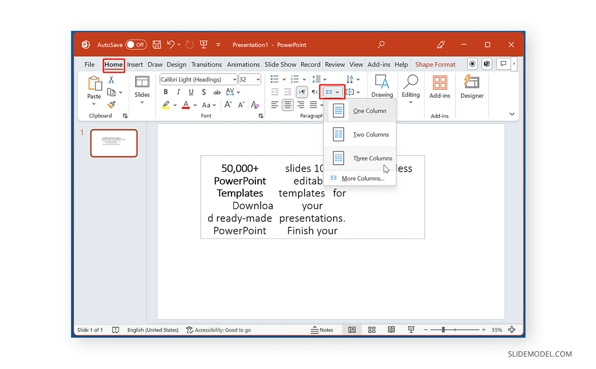 How to add columns in PowerPoint